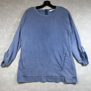 Soft Surroundings Sweater S Blue Knit Terry Drop Shoulder Pullover 3/4 Sleeves